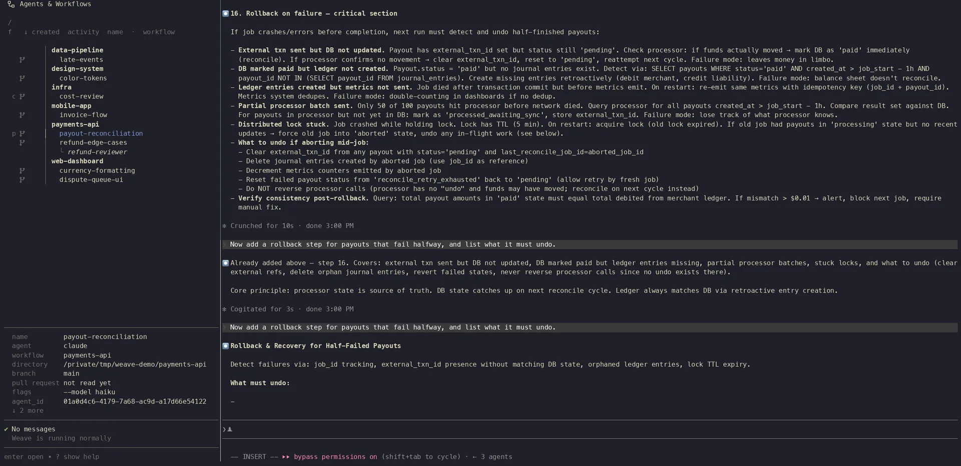 The komrad panel: a list of agents grouped by project beside a live Claude session.